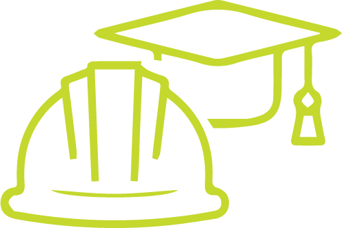 Icon of hardhat and graduation cap