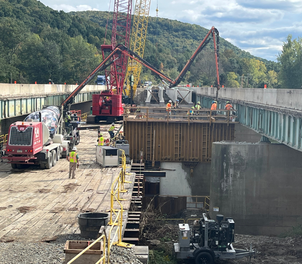 Southbound pier cap concrete placement.